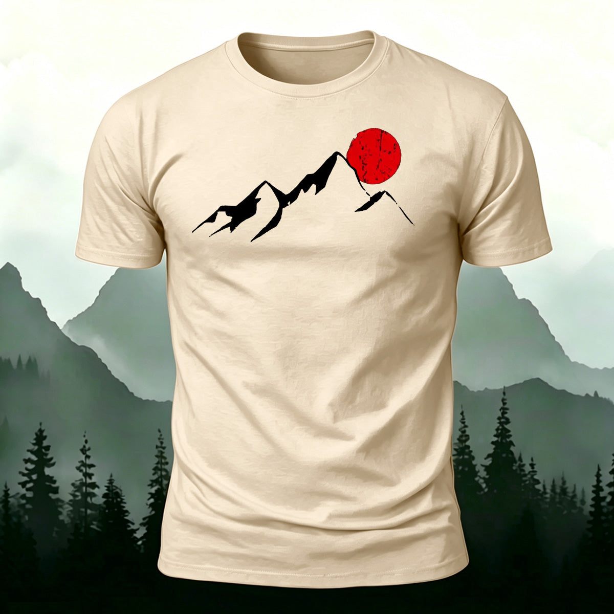 Sunrise Pattern Outdoor Casual Premium Cotton T-Shirt Beige