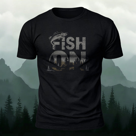 Fish on Art Print Cotton Outdoor Casual T-Shirt Black