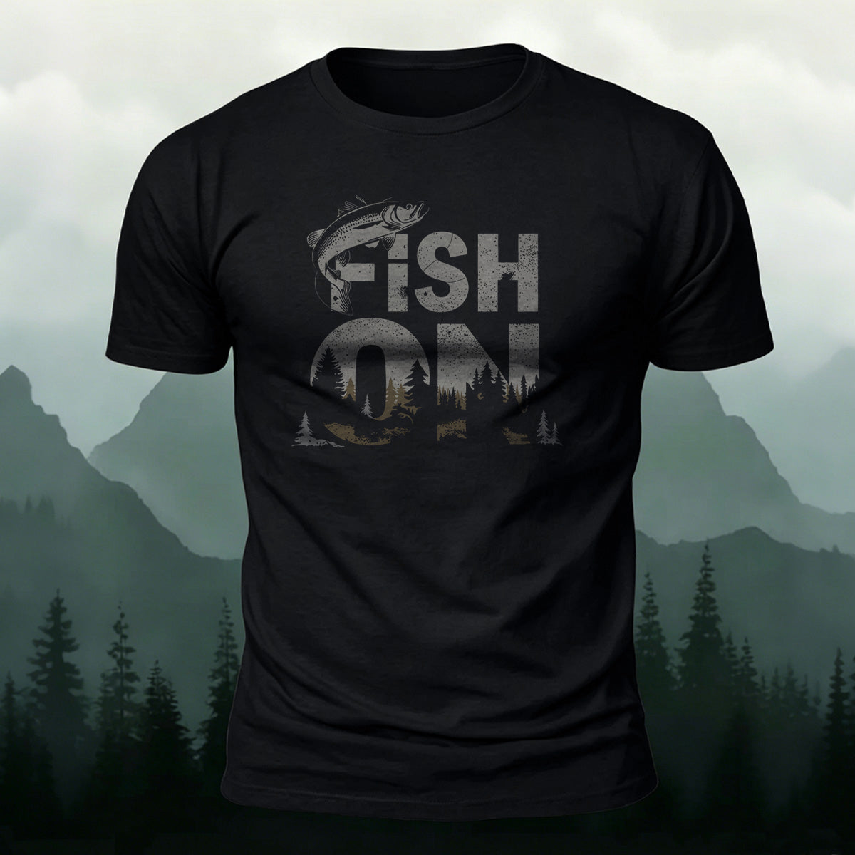 Fish on Art Print Cotton Outdoor Casual T-Shirt