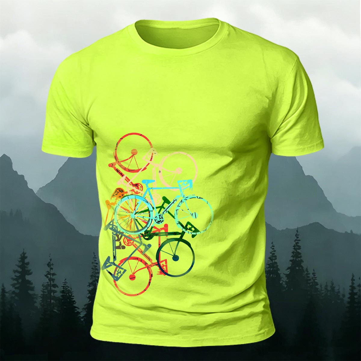 Colorful Bicycle Printed Soft-touch Feel Casual T-Shirt