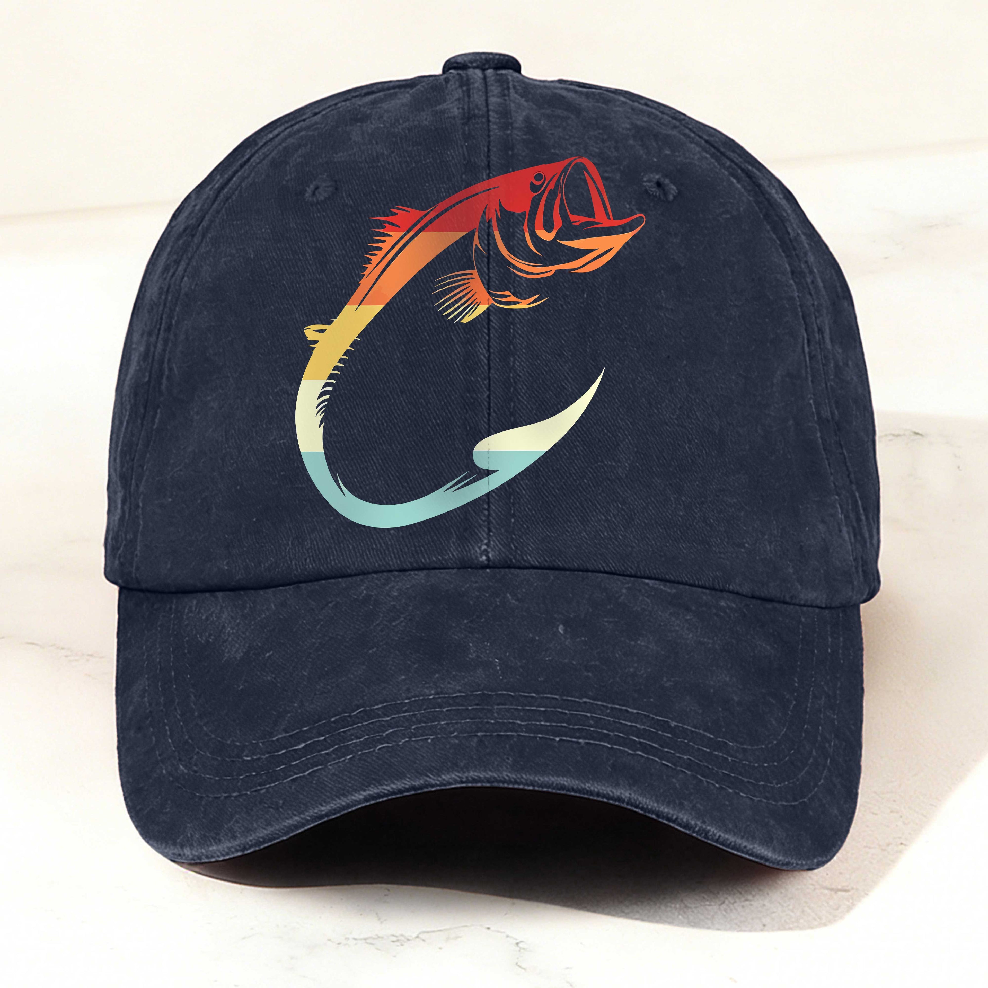 Colorful Fishing Hook Print Washed Duckbill Cap