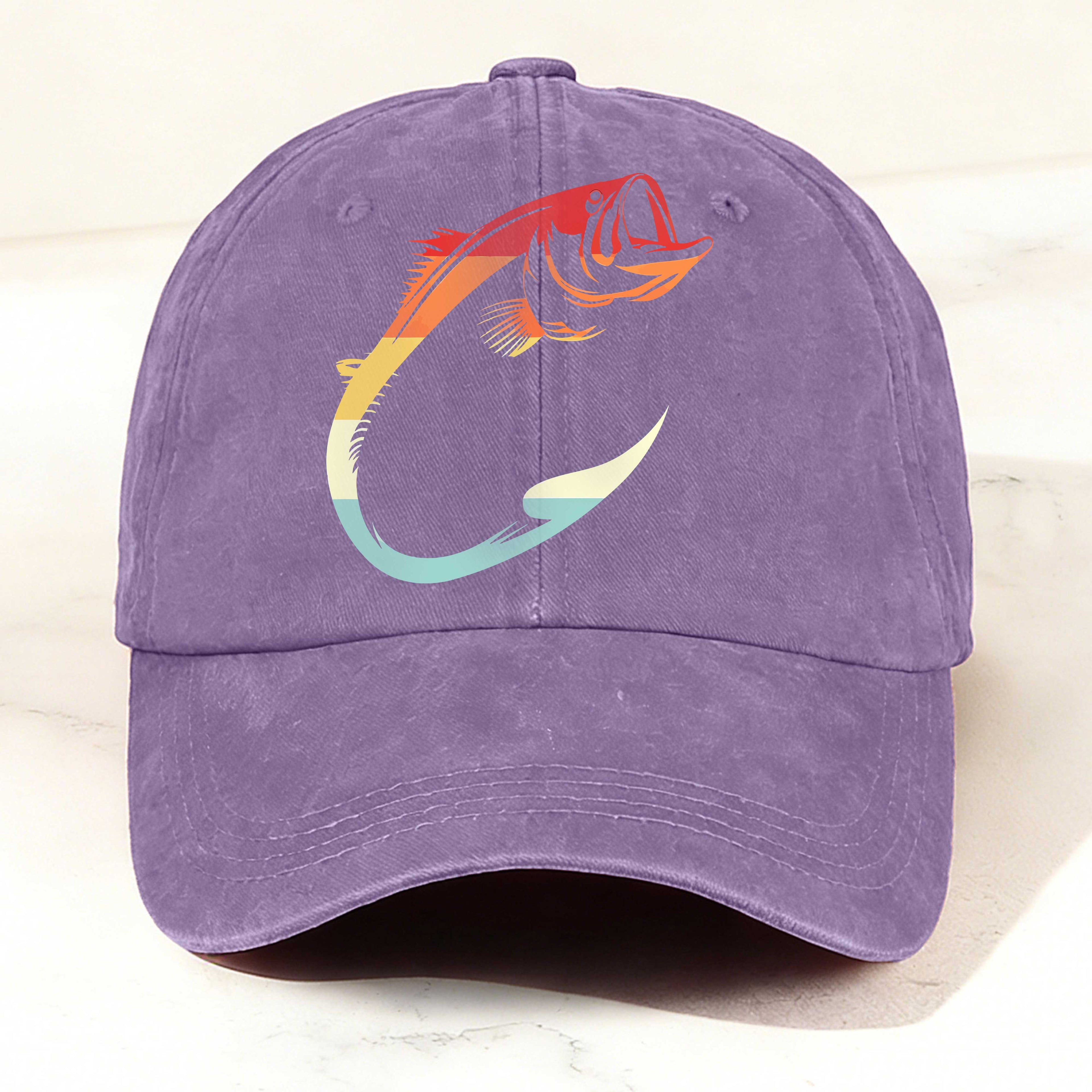 Colorful Fishing Hook Print Washed Duckbill Cap