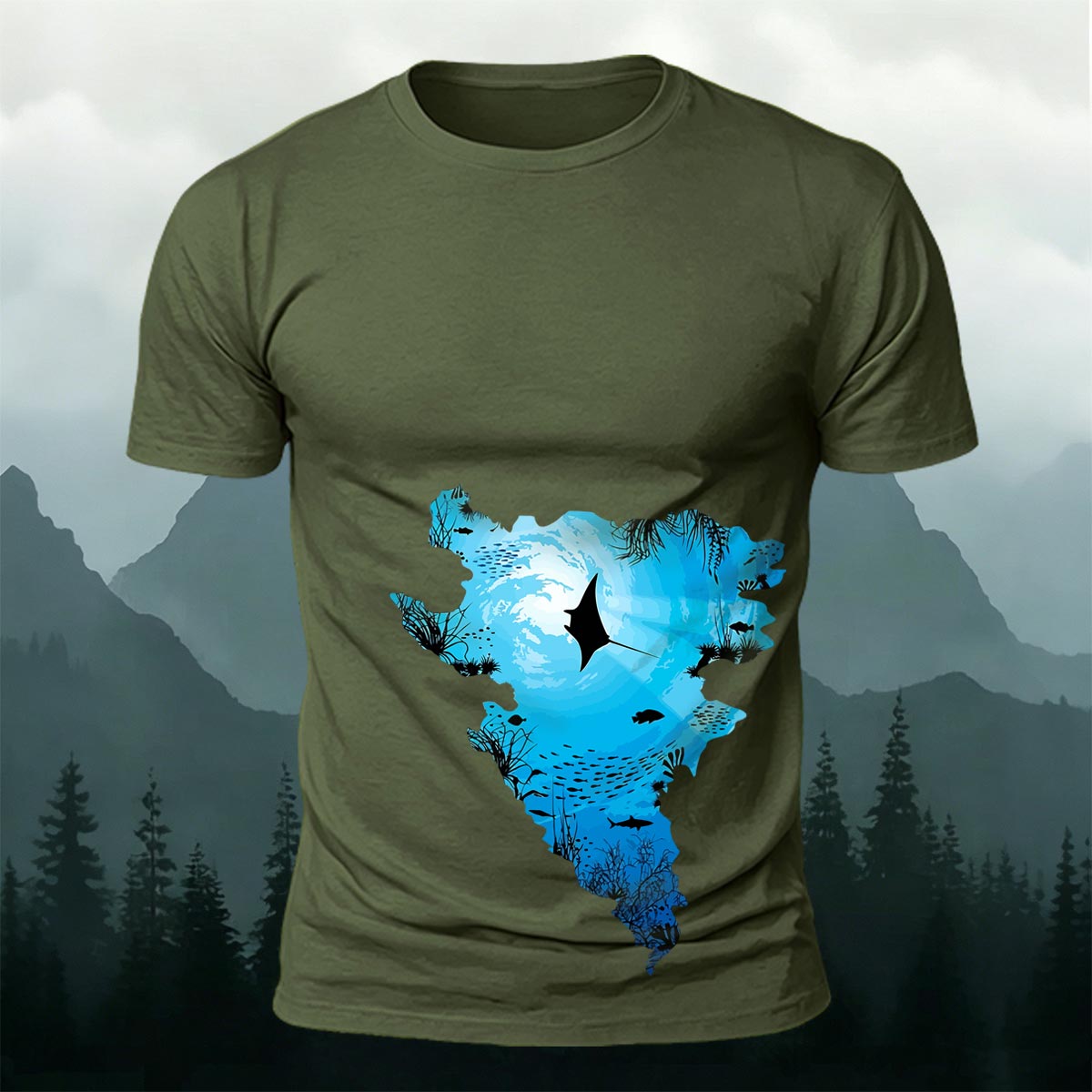 Deep Sea Dream Jellyfish Silhouette Printed Cotton T-Shirt
