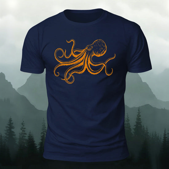 Octopus Minimalist Pattern Breathable Material Casual T-Shirt Navy