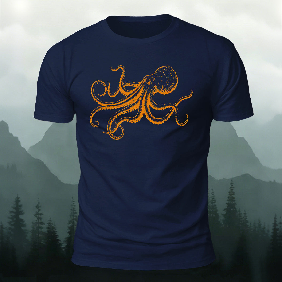 Octopus Minimalist Pattern Breathable Material Casual T-Shirt Navy