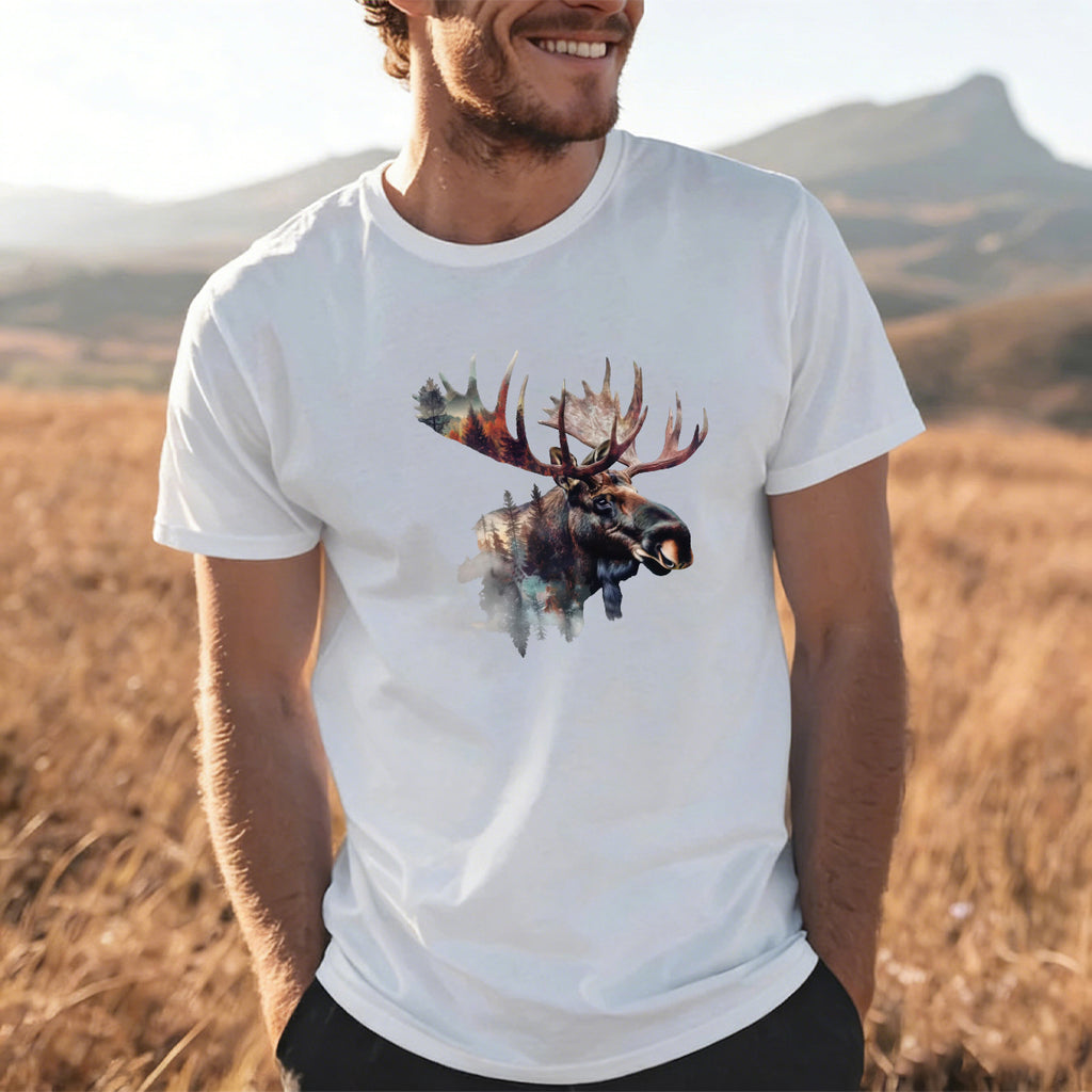 Scenery-style Moose Men's Simple Premium Cotton T-Shirt