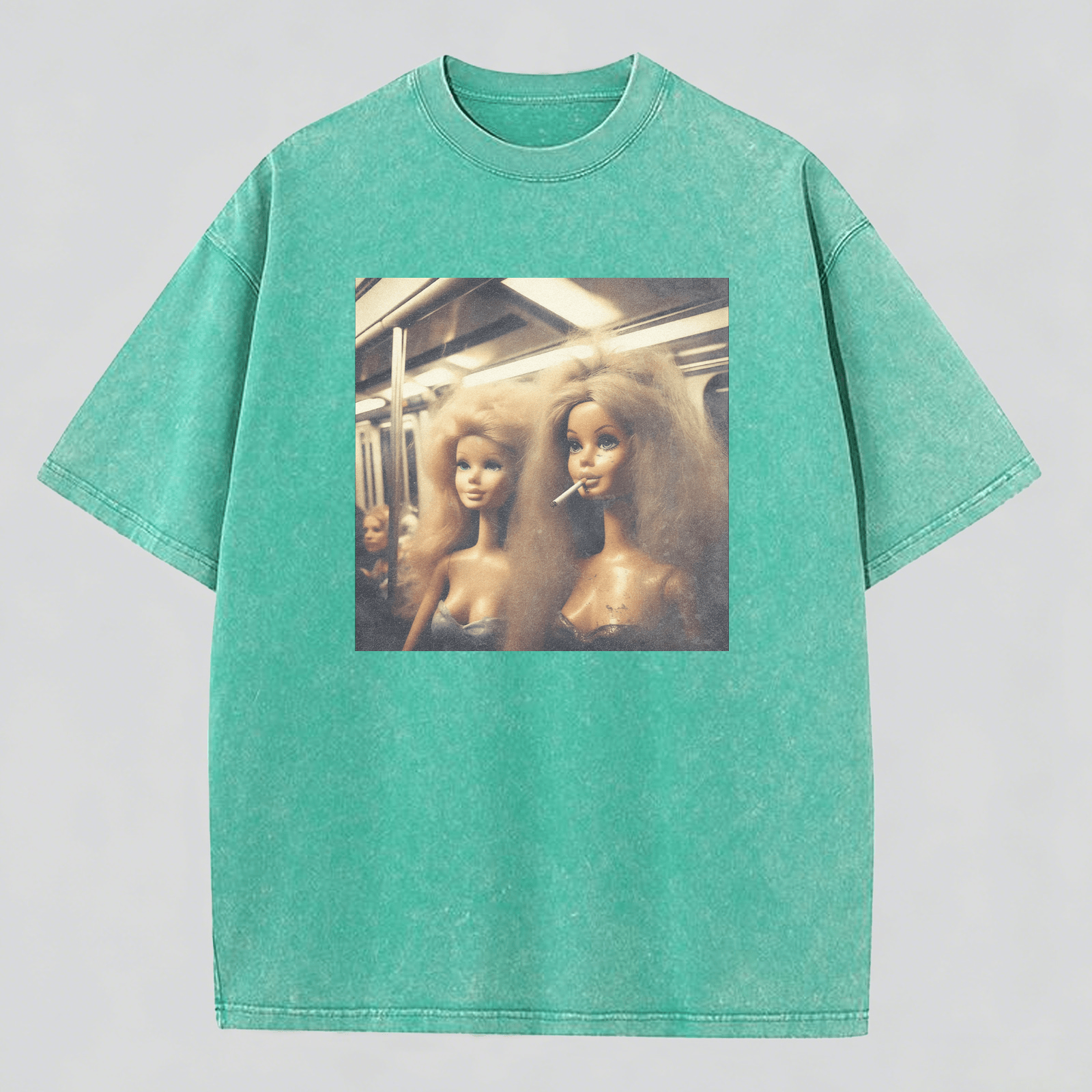 MEME Metro Smoking Print Washed Cotton T-Shirt