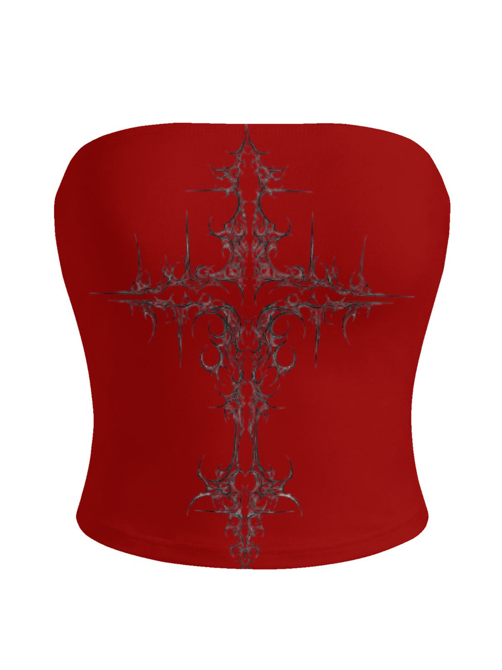 Gothic Cross-Print Strapless Top