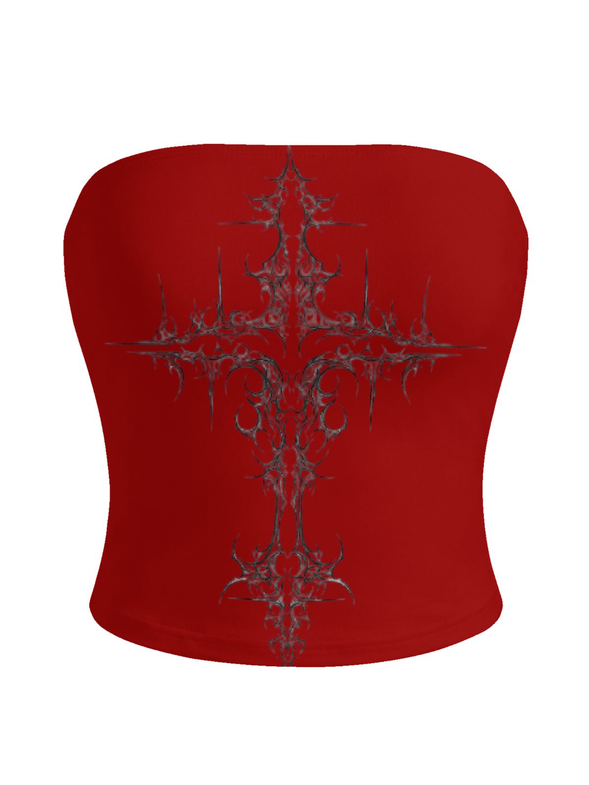 Gothic Cross-Print Strapless Top