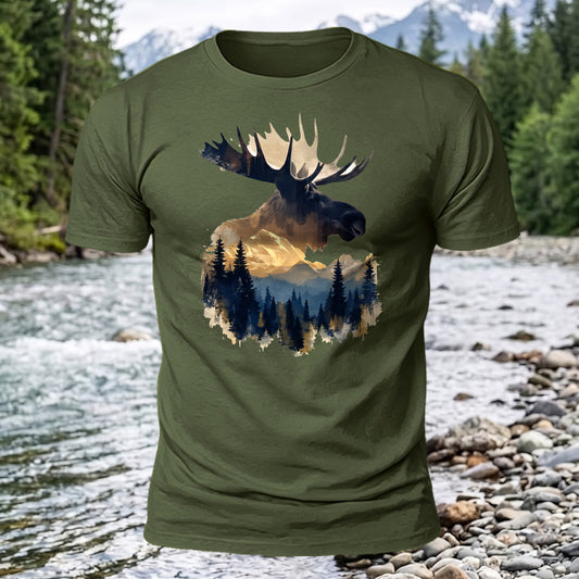 Moose Forest Printed Short Sleeve T-Shirt