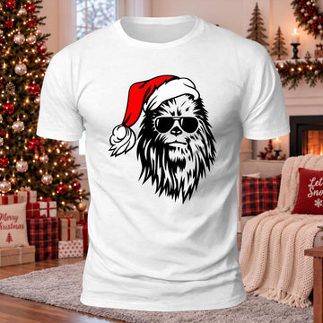 Big Foot Wears Santa Hat Printed Casual Short Sleeve T-Shirt