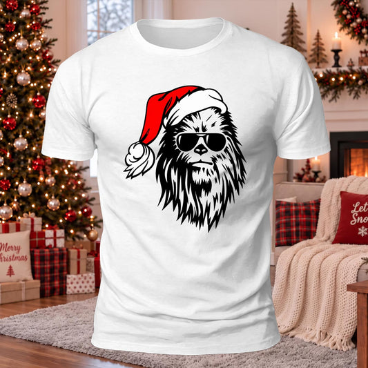 Big Foot Wears Santa Hat Printed Casual Short Sleeve T-Shirt