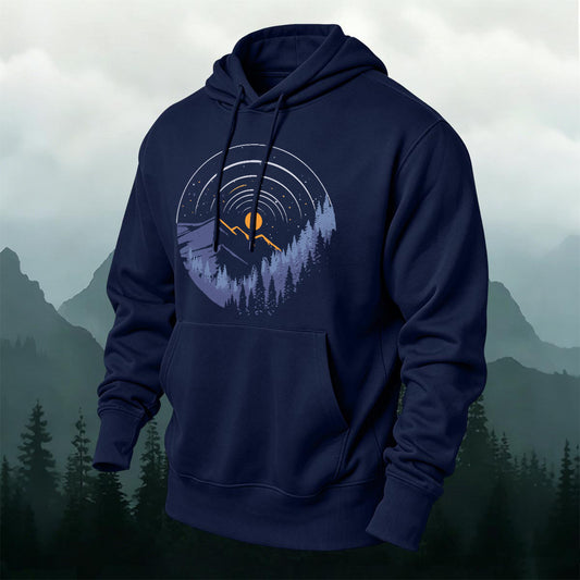 Cotton-Blend Forest Art Print Versatile Hoodie