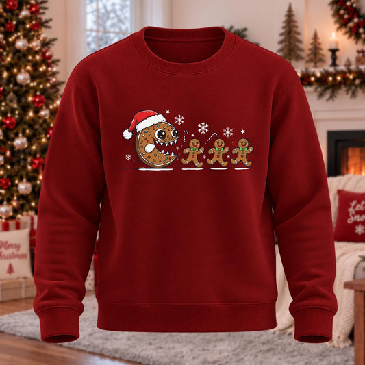 Christmas Gingerbread Man Printed Round Neck Sweatshirt