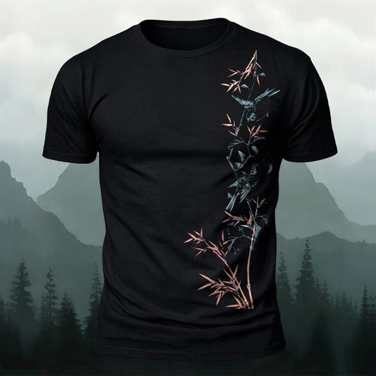 DTG Birds On The Bamboo Printed Short Sleeve T-Shirt