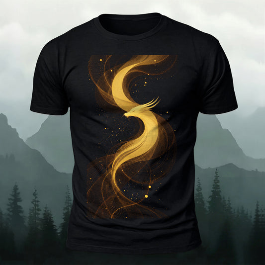 DTG Golden Glitter Dragon Printed Short Sleeve T-Shirt