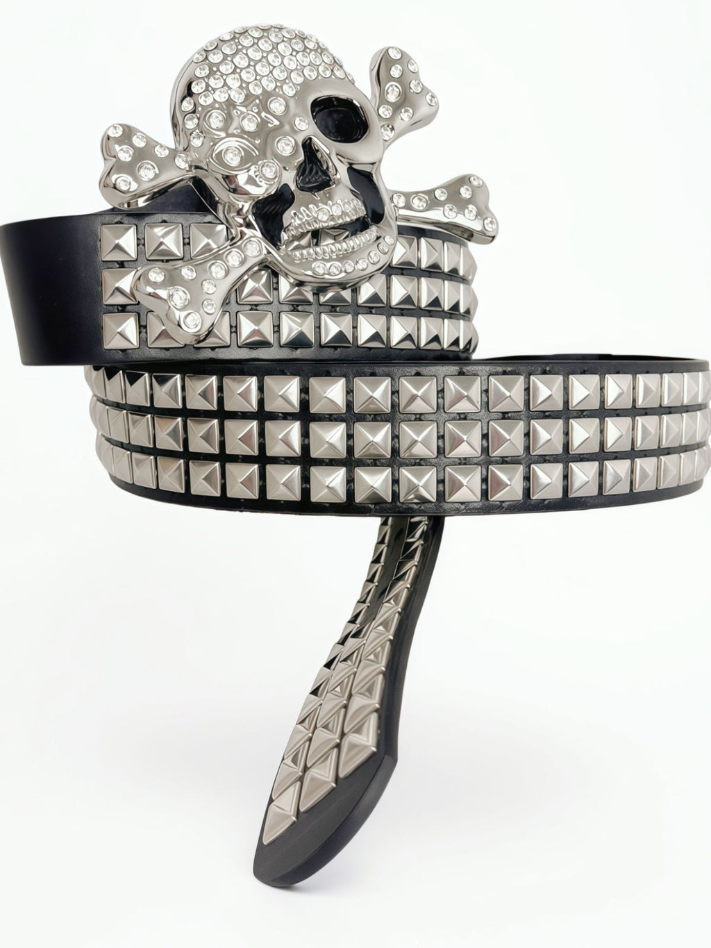 Skull-Print Riveted Rhinestone Heavy-Duty Gothic Belt