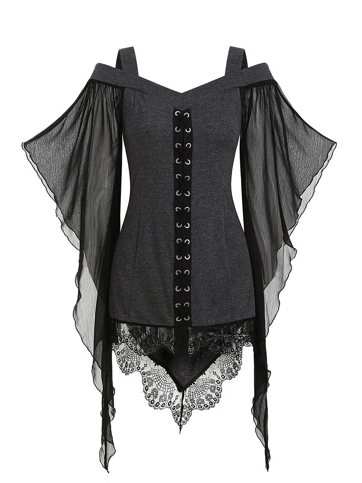 Chiffon Asymmetrical Panels Gothic-Style Blouse