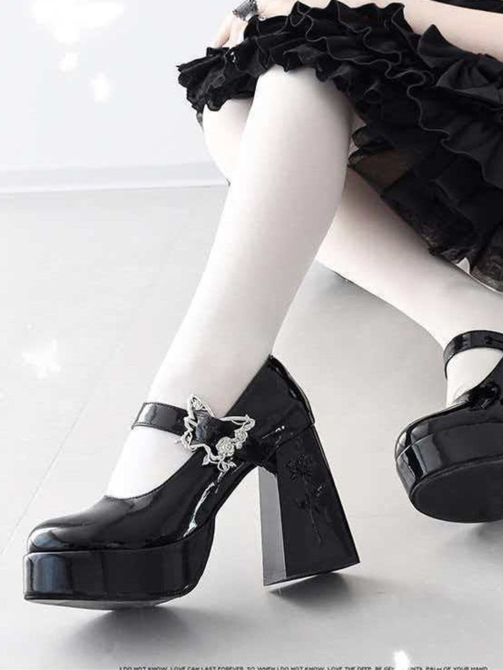 Gothic Dark Chunky-Heeled Butterfly Buckle Mary Jane Shoes
