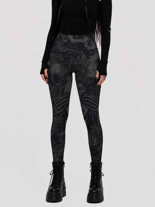 Gothic Dark-Themed Printed Polyester Leggings