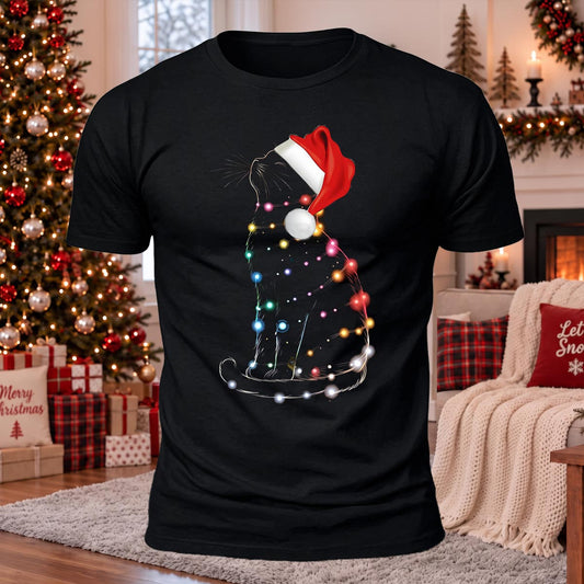 DTG Christmas Kitty Printed Casual Short Sleeve T-Shirt
