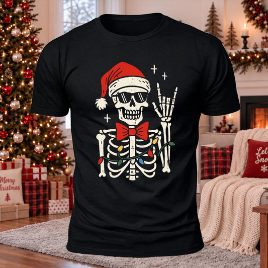 Rock Skull Christmas Printed Casual Short Sleeve T-Shirt