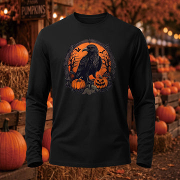 Halloween Pumpkin Crow Printed Long Sleeve T-Shirt