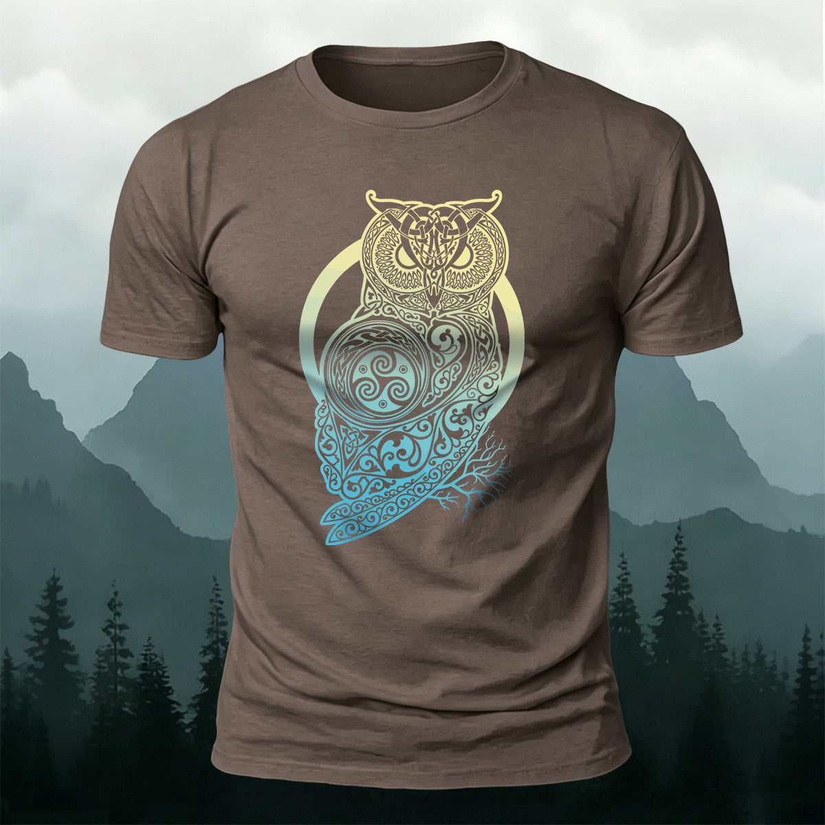 Viking Mythology Owl Print Casual Cotton T-Shirt