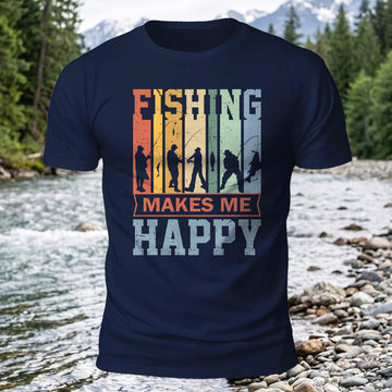 Fishing Makes Me Happy Printed Short Sleeve T-Shirt