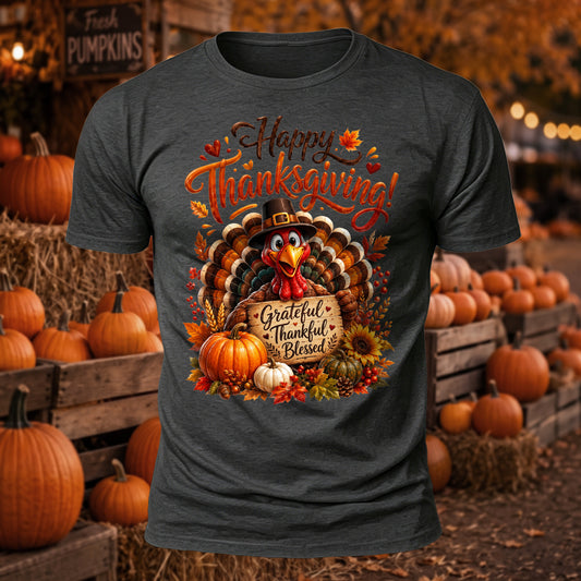 Happy Thanksgiving Printed Short Sleeve T-Shirt