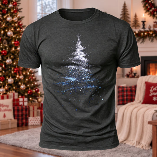 DTG Glitter Christmas Tree Printed Short Sleeve T-Shirt
