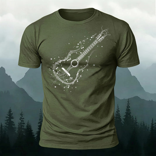 Premium Cotton Line Art Guitar Print Casual T‑Shirt