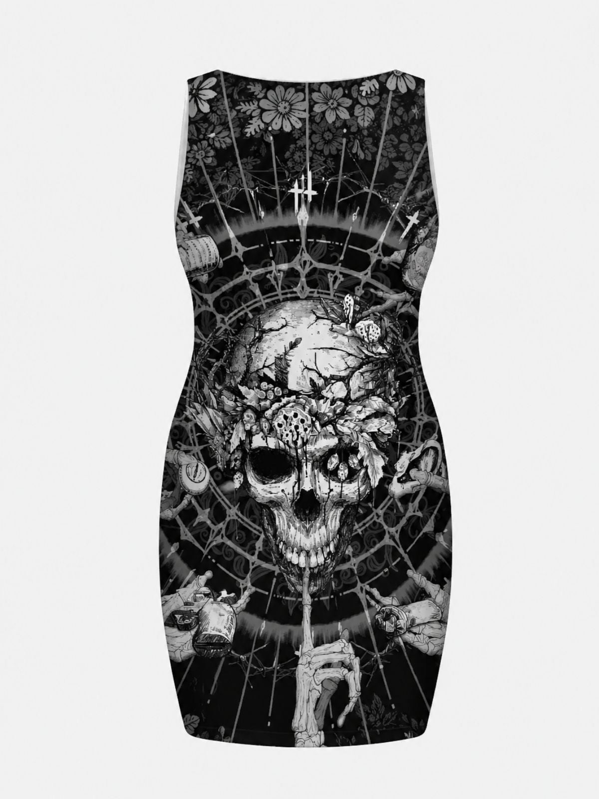 Women's Dark Skull-Print Bodycon Dress