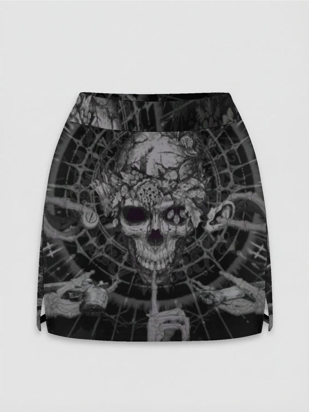 Retro Skull-Print Cropped Skirt-pants