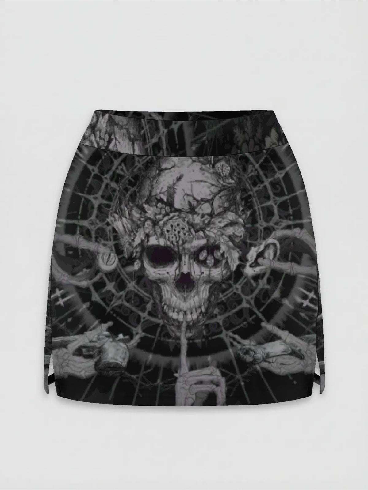 Retro Skull-Print Cropped Skirt-pants