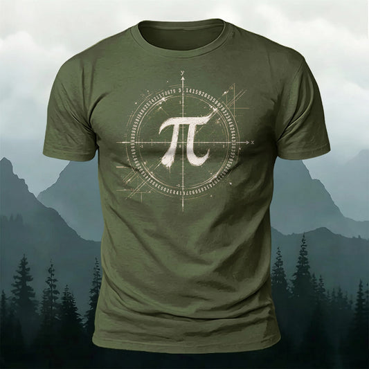 Premium Cotton Pi Sketch Print Casual T‑Shirt