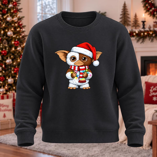 Monster Wears Santa Hat Printed Round Neck Sweatshirt