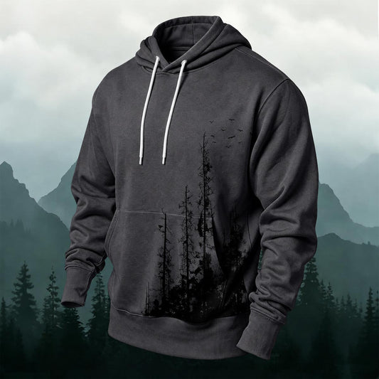 Retro Mountain Forest Landscape Casual Print Versatile Hoodie