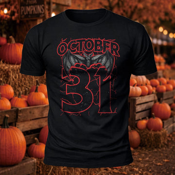 October 31 Halloween Bat Printed Short Sleeve T-Shirt