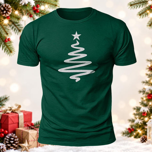 Minimalist White Line Christmas Tree Printed Short Sleeve T-Shirt