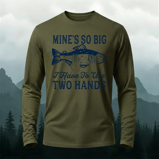 Big Fish in Hand Pattern Print Casual Long-Sleeve Cotton Tee