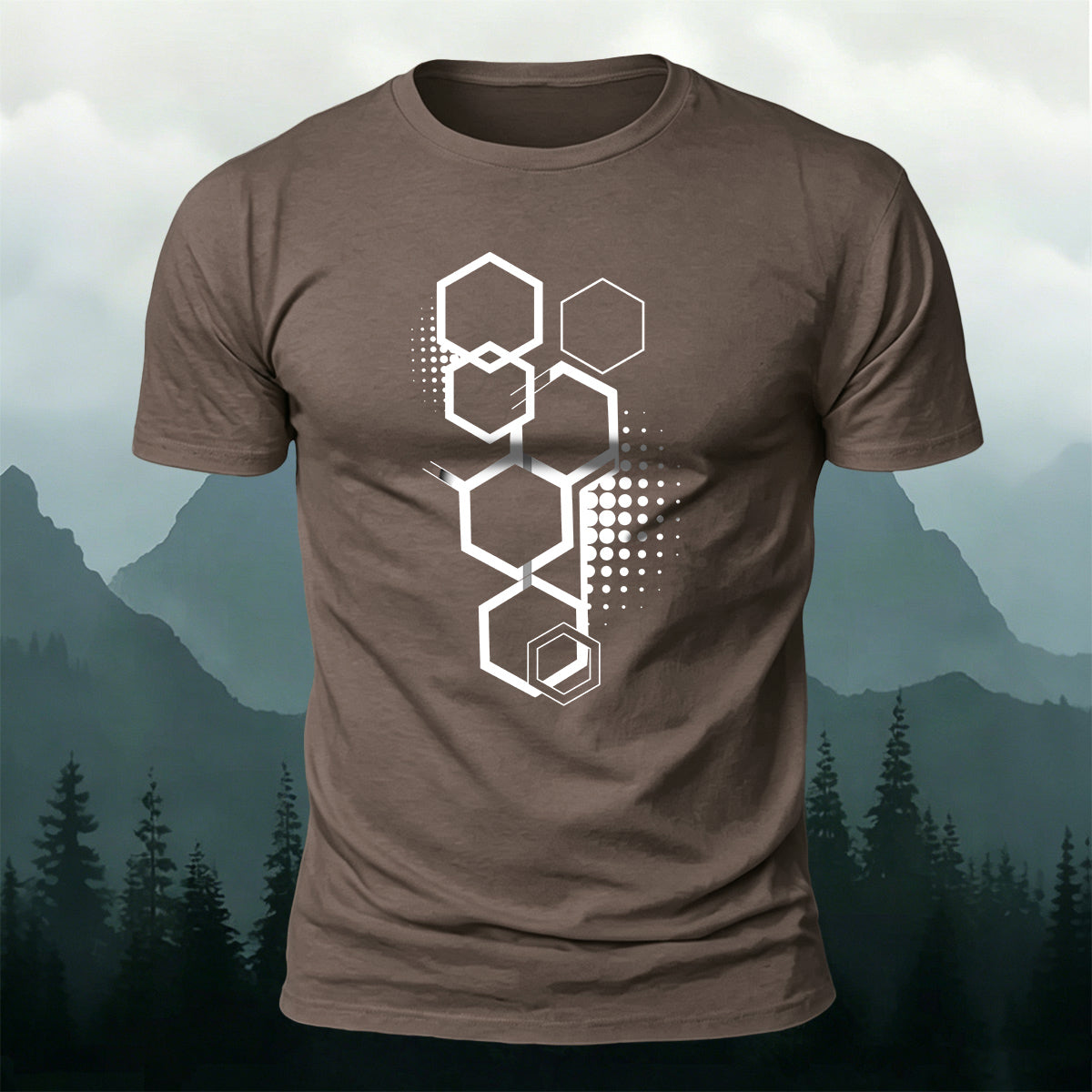 Cotton Hexagon Geometric Pattern Trendy Casual T-Shirt