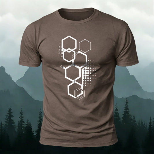 Cotton Hexagon Geometric Pattern Trendy Casual T-Shirt