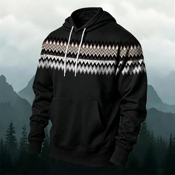 Nordic Fair Isle Zigzag Pattern Print Versatile Hoodie