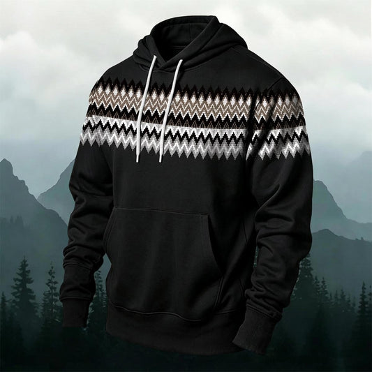 Nordic Fair Isle Zigzag Pattern Print Versatile Hoodie