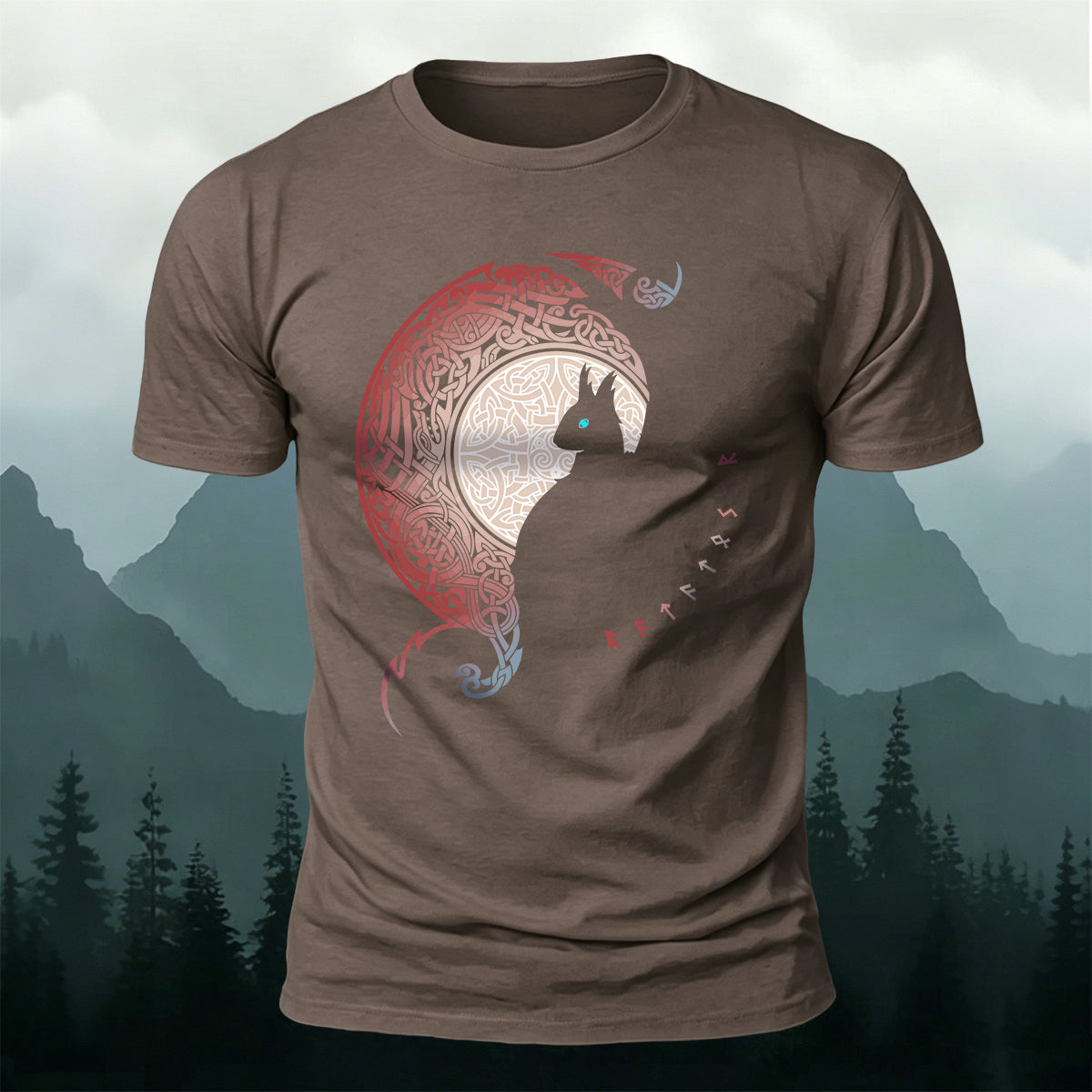 Cold-Eyed Giant Wolf Silhouette Mythical Design Cotton Tee