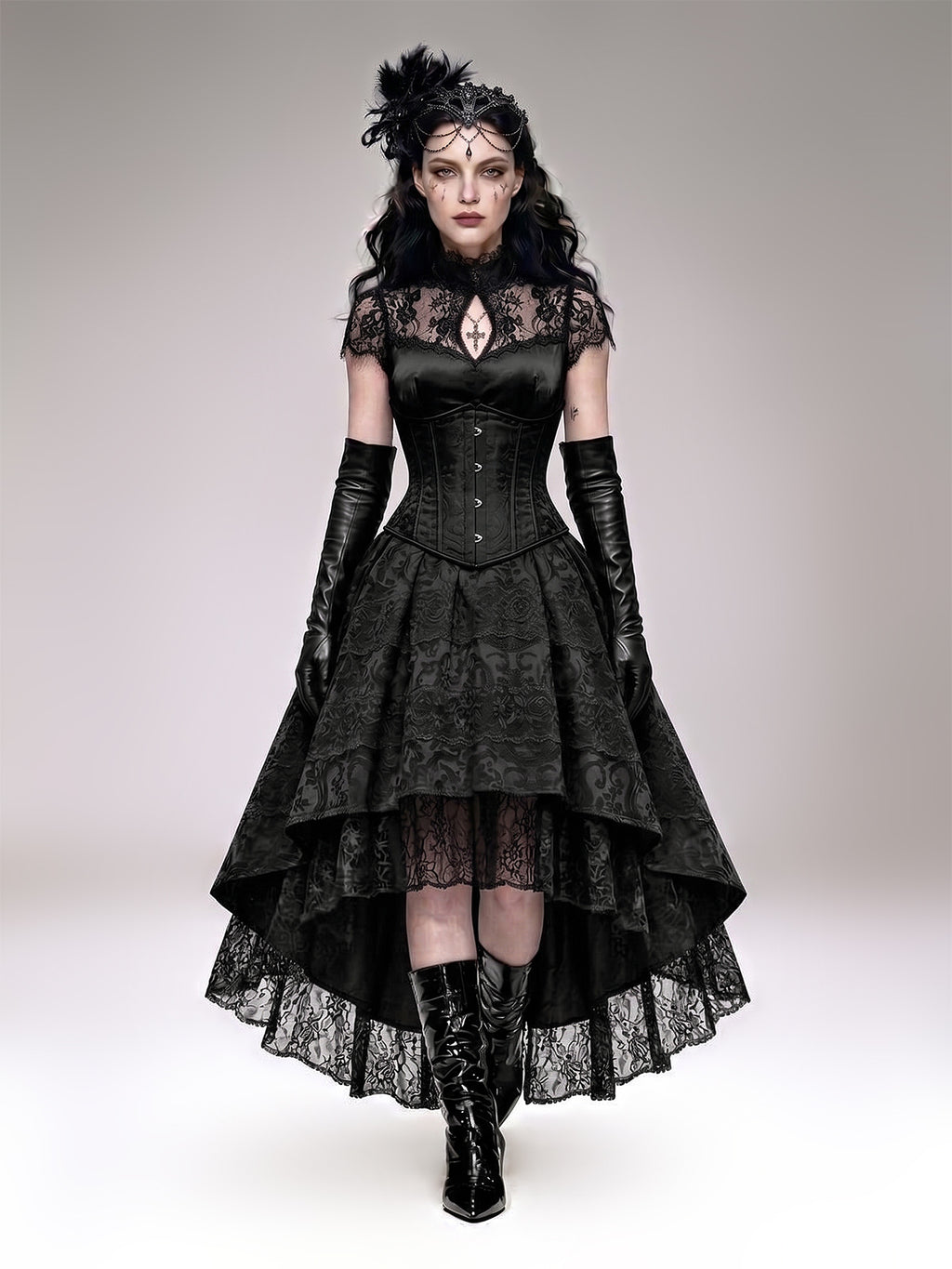 Women's Black Gothic-Style Heavy-Duty Lace Skirt