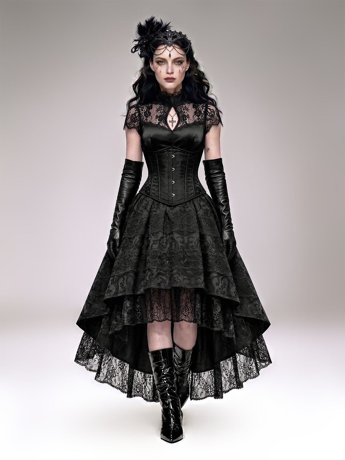 Women's Black Gothic-Style Heavy-Duty Lace Skirt