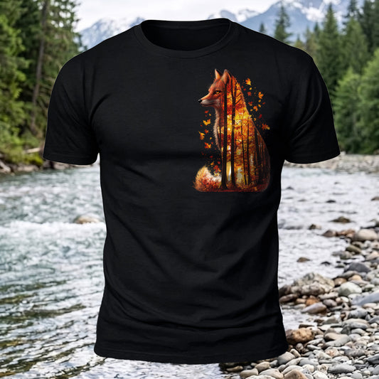 DTG Fallen Leaves Fox Printed Short Sleeve T-Shirt
