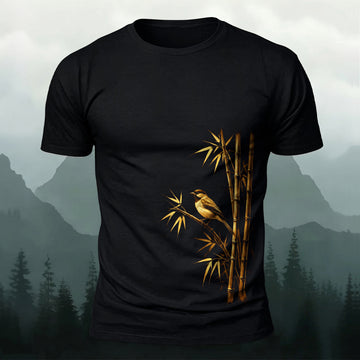 DTG Bird On Bamboo Printed Short Sleeve T-Shirt